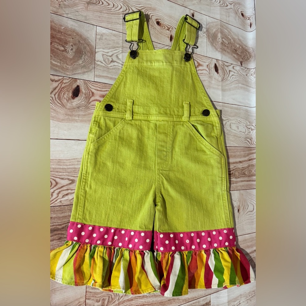 Bizi Bodi Lime Green Kids Overalls‎ Size 2T Quirky Cute| Whimsical Kid wear